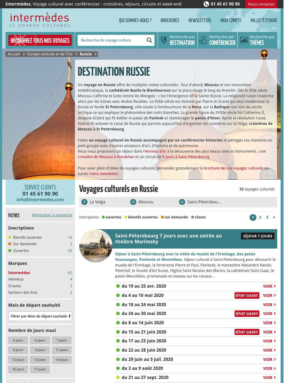 Page Internet. Intermèdes - Voyages culturels - Destination Russie. 2020-04-11